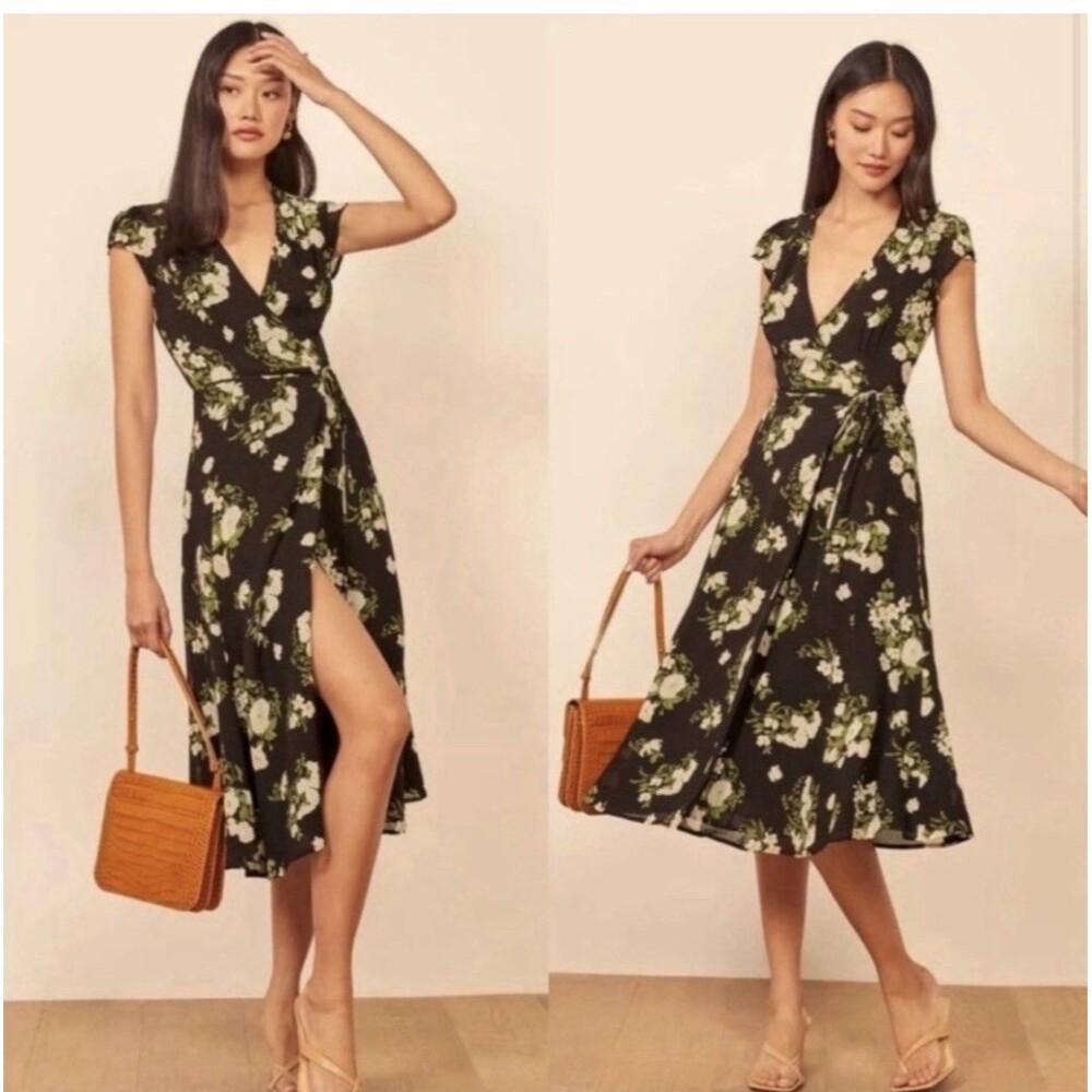 Reformation Carina Celeste FLORAL-PRINt MIDI DRESS IN BLACK NWT Size S -$ 228